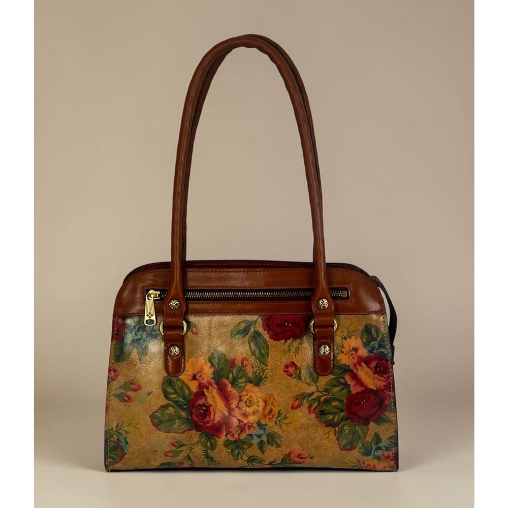 Patricia Nash Calvi Leather Satchel Bag Vtg Victorian Garden Floral Crossbody